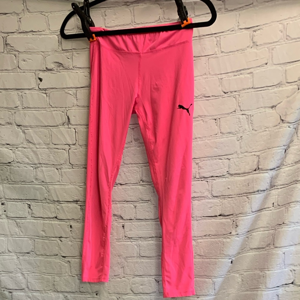 Kids Girls Puma Athletic Leggings Pink Size Medium